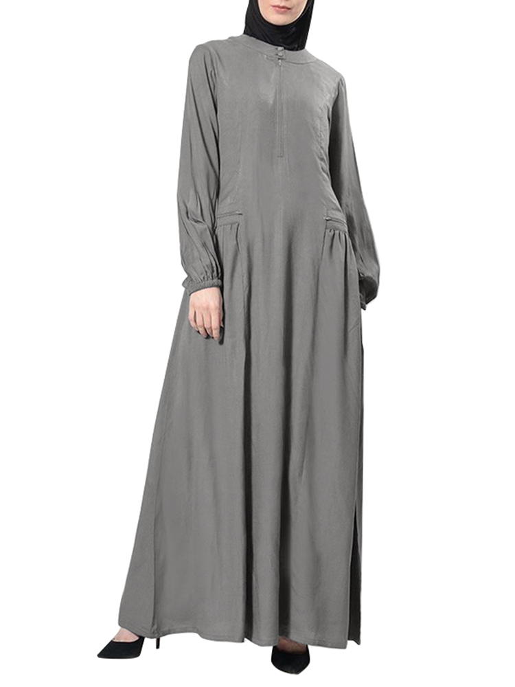 ZANZEA Women Muslim Casual O-Neck Solid 