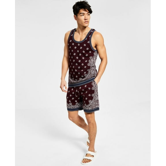 Sun Stone Men’s Bandana Varsity Tank Top, Red, S