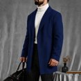 thumbnail image 2 of Men's Lapel Trench Coat Button Front Overcoat,Notched Collar Fleece Warm Outerwear Oversized Windproof Daily Casual Business Wear,Mid Lengthen,Blue,XS, 2 of 5