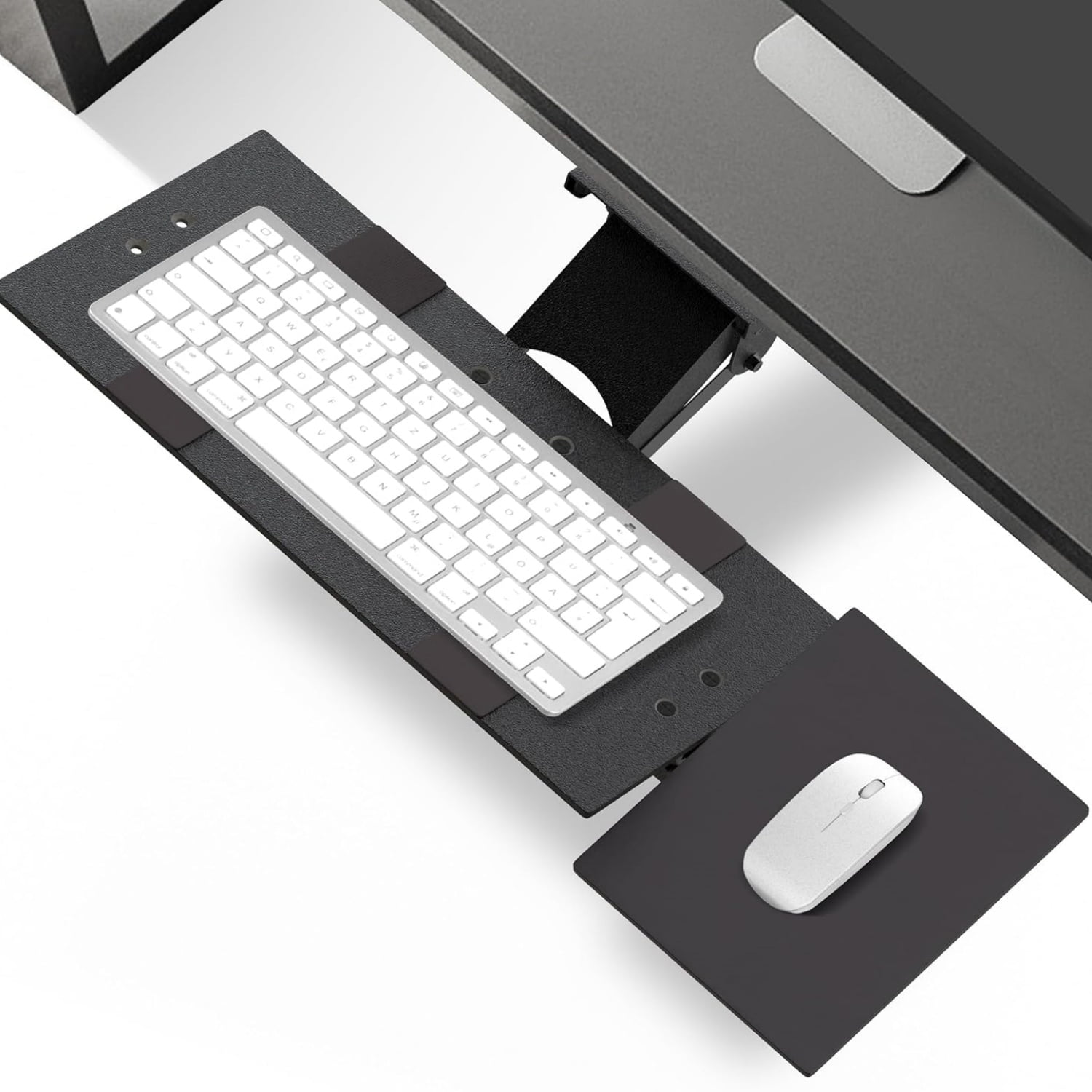 Under Desk Keyboard Tray Slide Out with Adjustable Height and Tilt - Easy to Slide and Swivel 360 Degree - Keyboard Drawer with Adjustable Mouse Pad