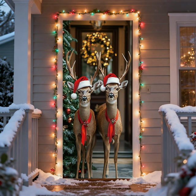 Christmas Door Sticker Decoration Hanging Cloth Holiday Party Decoration Background Cloth Room Door With Tapestry Cloth