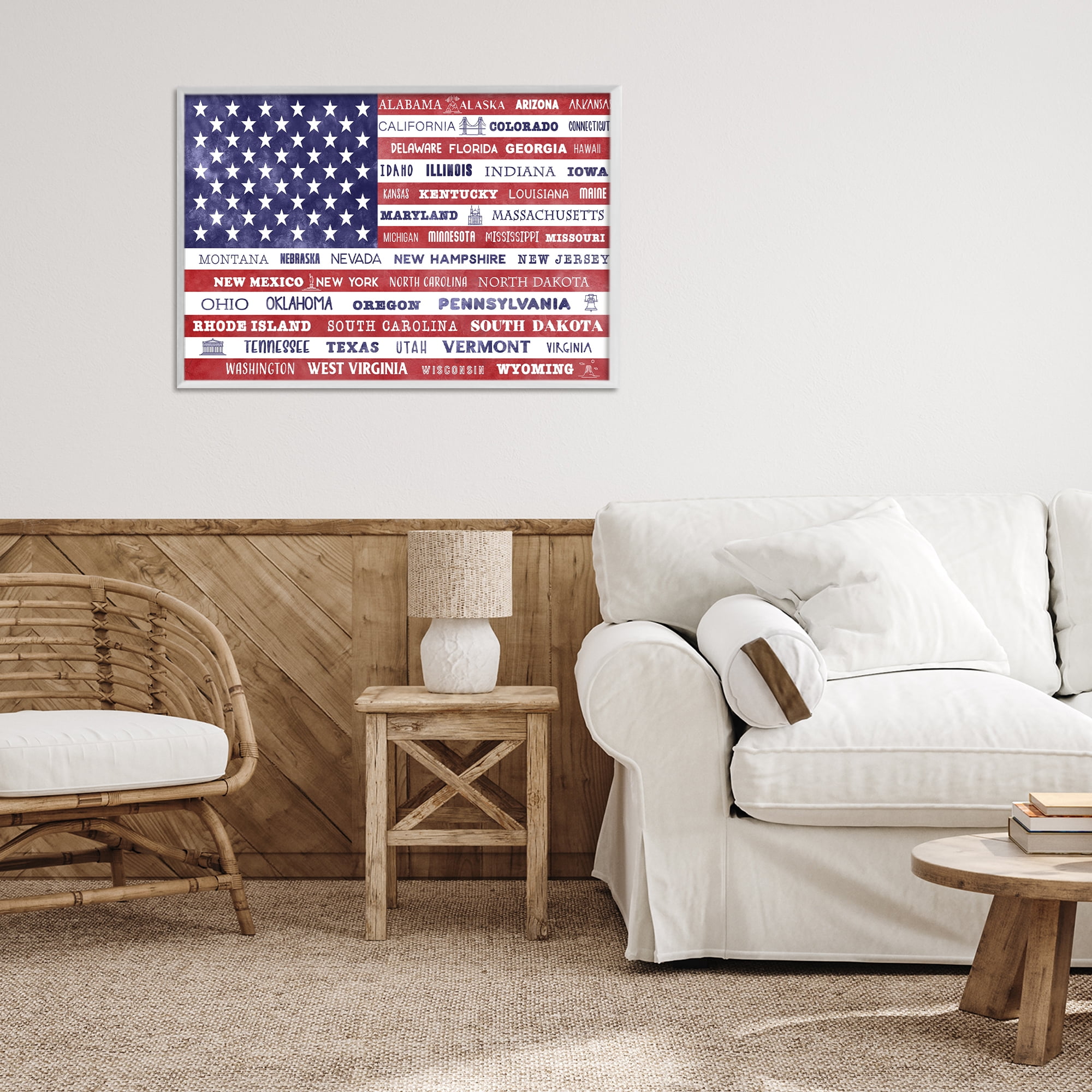 Stupell Industries States Of America Flag White Framed Giclee Art, design by Daniela Santiago