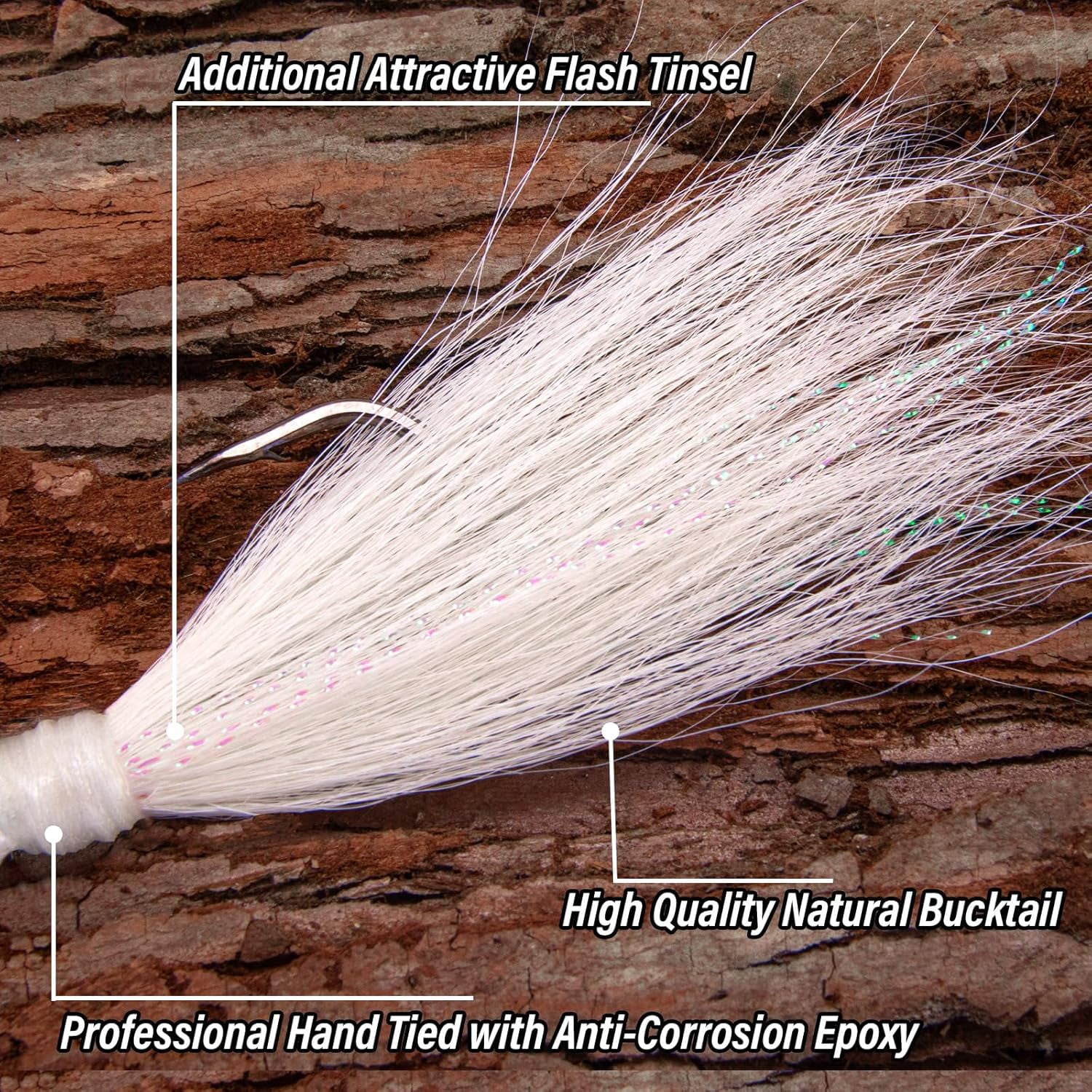 5-Pack Bucktail Jigs Hair Jigs Saltwater Freshwater Fishing Bucktail Lures Surf Fishing Jig Heads White Luminous Chartreuse Swimbait Jig for Bass Flounder Striper Bluefish Halibut Redfish