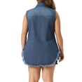 thumbnail image 3 of Agnes Orinda Women's Plus Size Button Up Frayed Hem Shacket Sleeveless Pockets Denim Jean Jacket Vest, 3 of 5