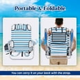 thumbnail image 6 of PINDEE Portable Beach Chair for Adults, Outdoor Lightweight Camping Chair Lay Flat Folding Backpack Beach Reclining Chair with 4 Positions, Headrest, Cooler Pouch, Cup Holder,White Striped, 6 of 8