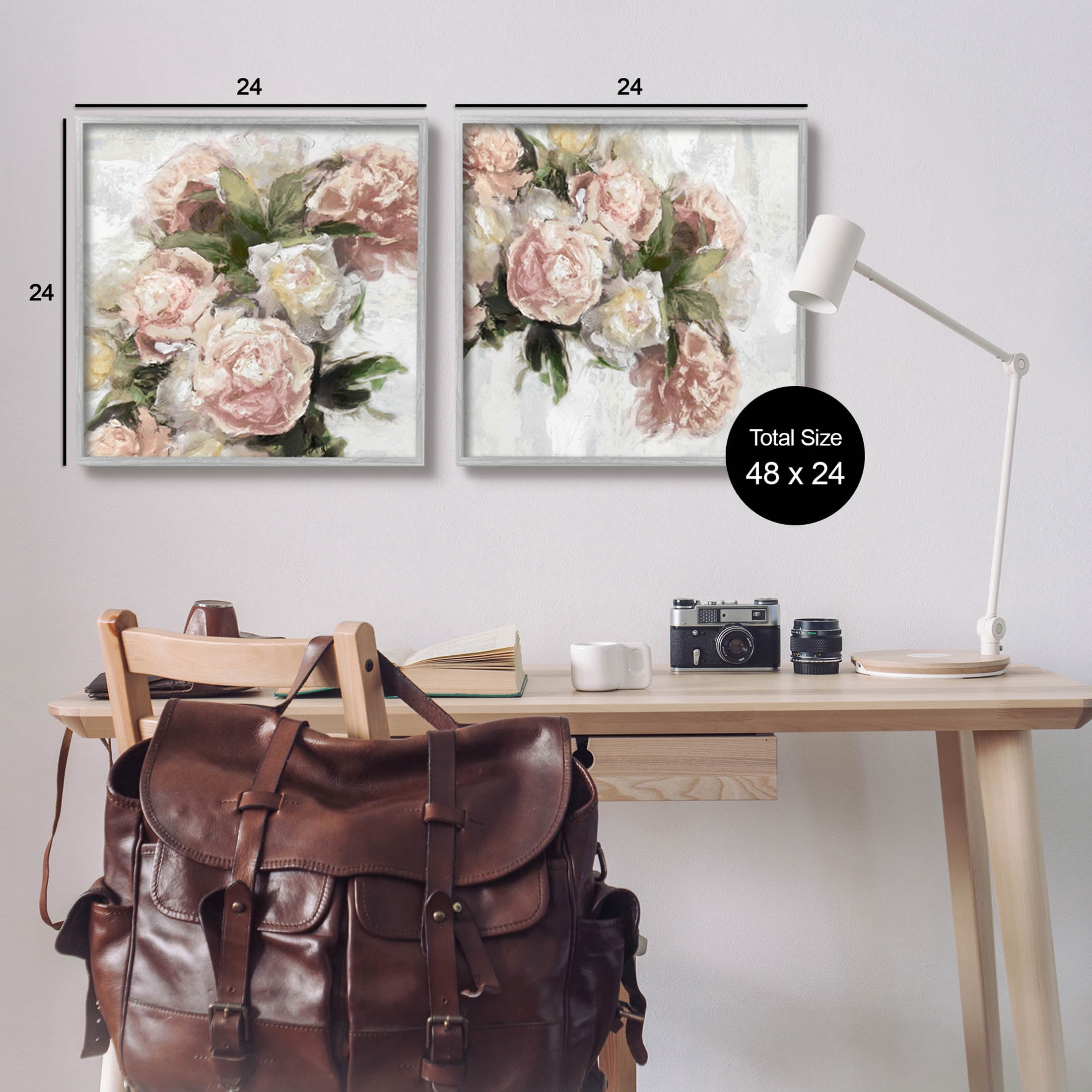 Traditional Peony Blossoms Arrangement Botanical & Floral Graphic Art Gray Framed Art Print Wall Art, Set of 2