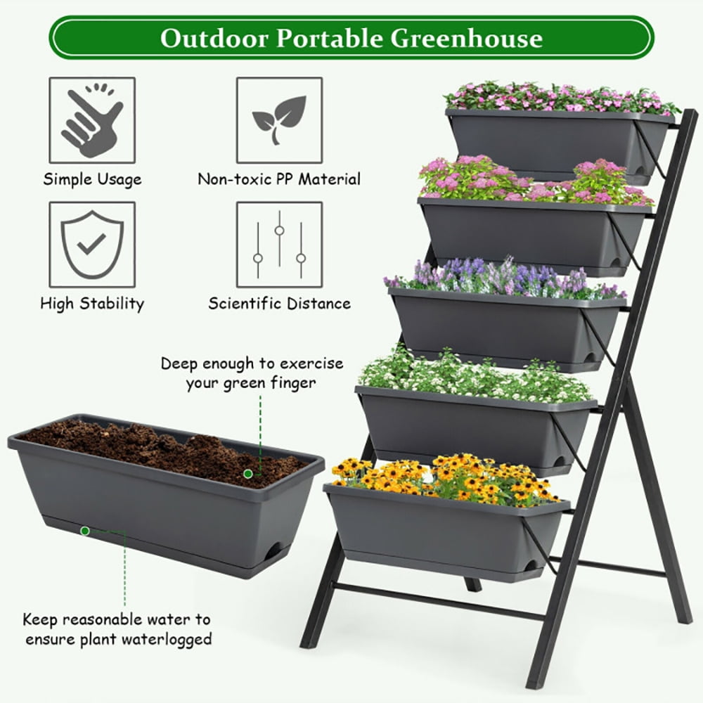 Barara King Vegetables Flowers Fruits Herb Garden Box,5-Tier Raised Garden Bed with Water Drainage for Flowers Vegetables