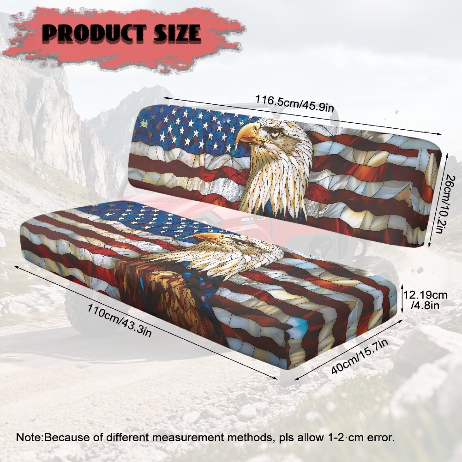 Binienty American Flag Bald Eagle UTV Replacement Seat Covers for Kawasaki Mule 3010 3020 4000 4010, Easy to Install Universal UTV Bench Seat Cover Material for Mule Seats Accessory Parts