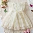 thumbnail image 3 of Girls Lace Dress 7-8 Floral Embroidered Flutter Sleeve Fashion Tulle Ruffle Dresses Cute Size 7 Girl Clothes, Beige, 4-5 Years, 3 of 7