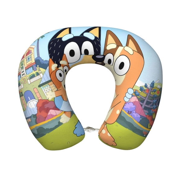 Saiise Bluey Print Travel Pillow,Memory Foam U Shaped Neck Pillow,Portable Headrest Great for Airplane Chair, Car,Home,Office,Sleeping Rest Cushion