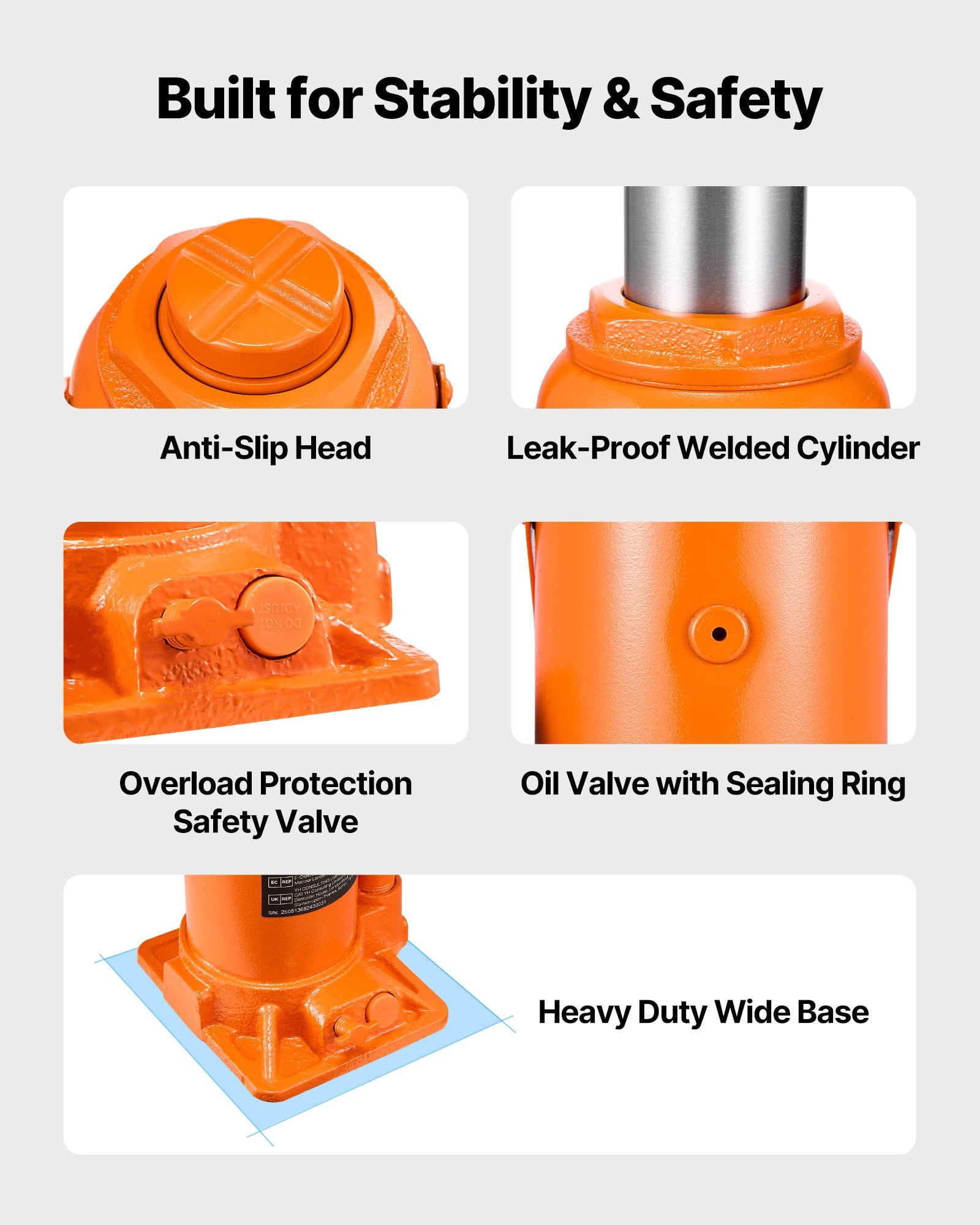 CAFORKP 20 Ton Hydraulic Bottle Jack, 44092 lbs Capacity, 8.9-17.1 Inch Lift Range, Heavy Duty Welded Design for Cars, SUVs, Pickups, Agricultural Equipment & House Lifting - Orange