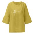 thumbnail image 4 of Hauts d'Été pour Femmes 2023 Femmes Aguichant Imprimé Régulier Bouton Col Rond Manches Trois Quarts Haut Bohème Grande Taille T-Shirt pour Femmes, 4 of 5
