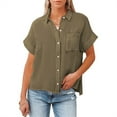 thumbnail image 1 of Blusa de manga corta Sonducket para mujer con botones y cuello en V Verde METRO, 1 of 5
