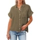 thumbnail image 1 of Blusa de manga corta Sonducket para mujer con botones y cuello en V Verde METRO, 1 of 5
