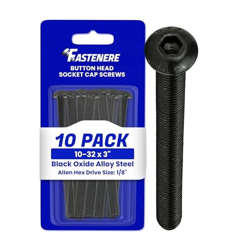 Fastenere Button Head Socket Cap Screws - 10-32 x 3" (10-Pcs) Alloy Steel, Fully Threaded, Fine Black Oxide Finish, Corrosion-Resistant, Machine Thread, Easy to Install w/ Allen Hex Drive