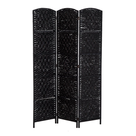 HOMCOM 6’ Tall Wicker Weave Paper Three Panel Room Divider Privacy Screen - Black Wood
