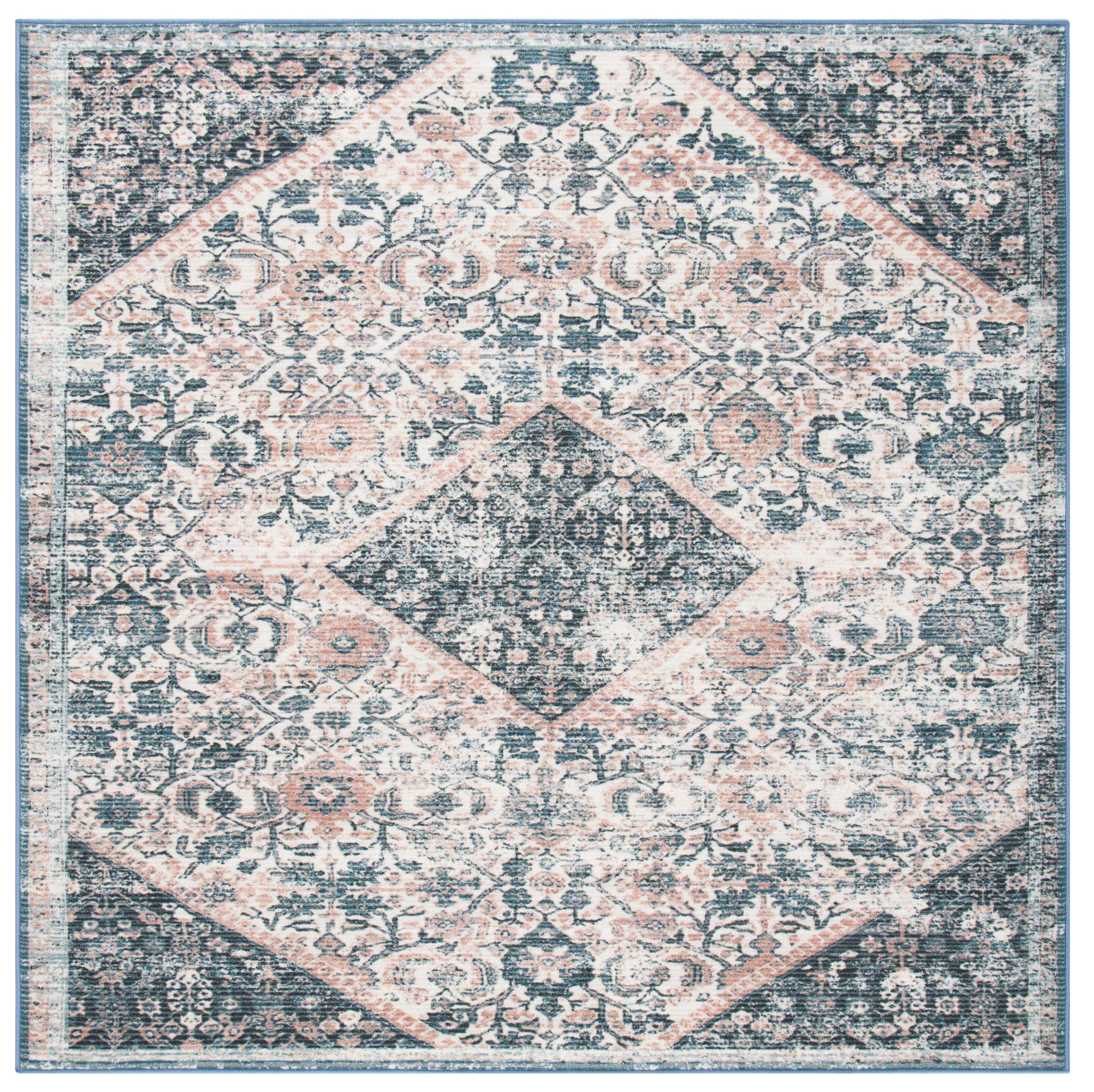 SAFAVIEH Journey Raschelle Oriental Machine Washable Area Rug, Ivory/Pink, 6'7" x 6'7" Square