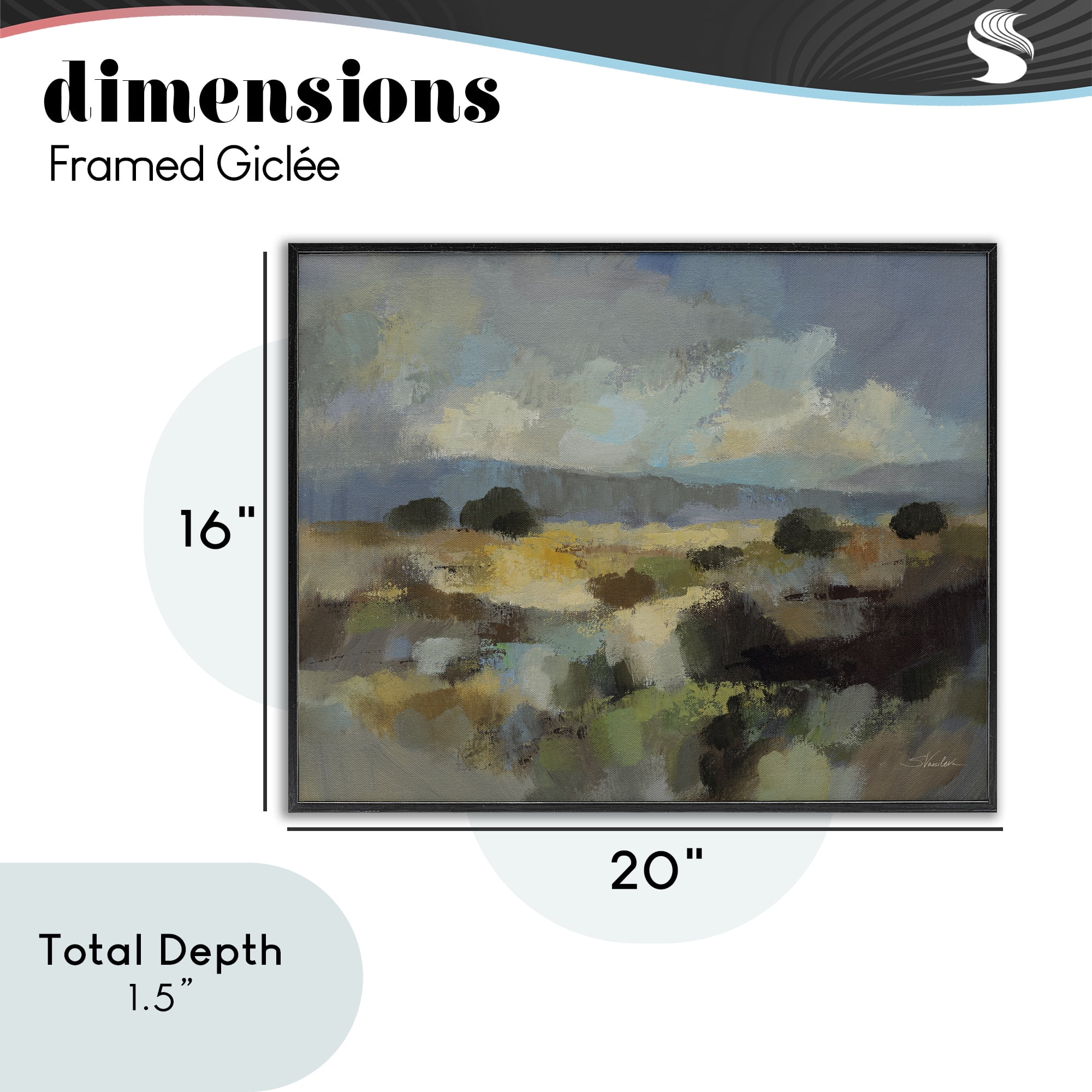 Stupell Industries Muted Blue Landscape with Clouds Black Framed Giclee Art, design by Silvia Vassileva