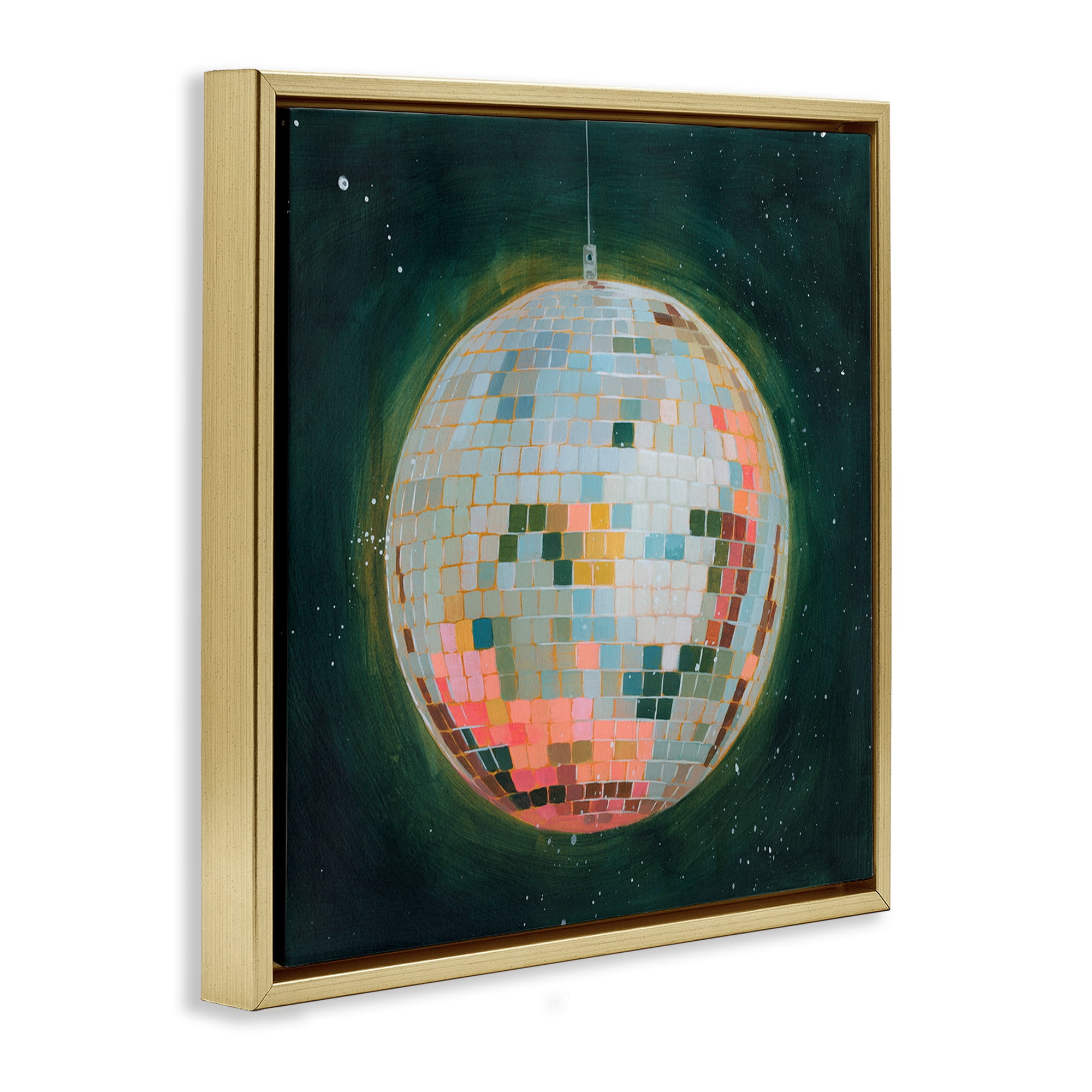 Stupell Industries Pastel Disco Ball Entertainment Painting Gold Floater Framed Canvas Art Print Wall Art, 25 x 25
