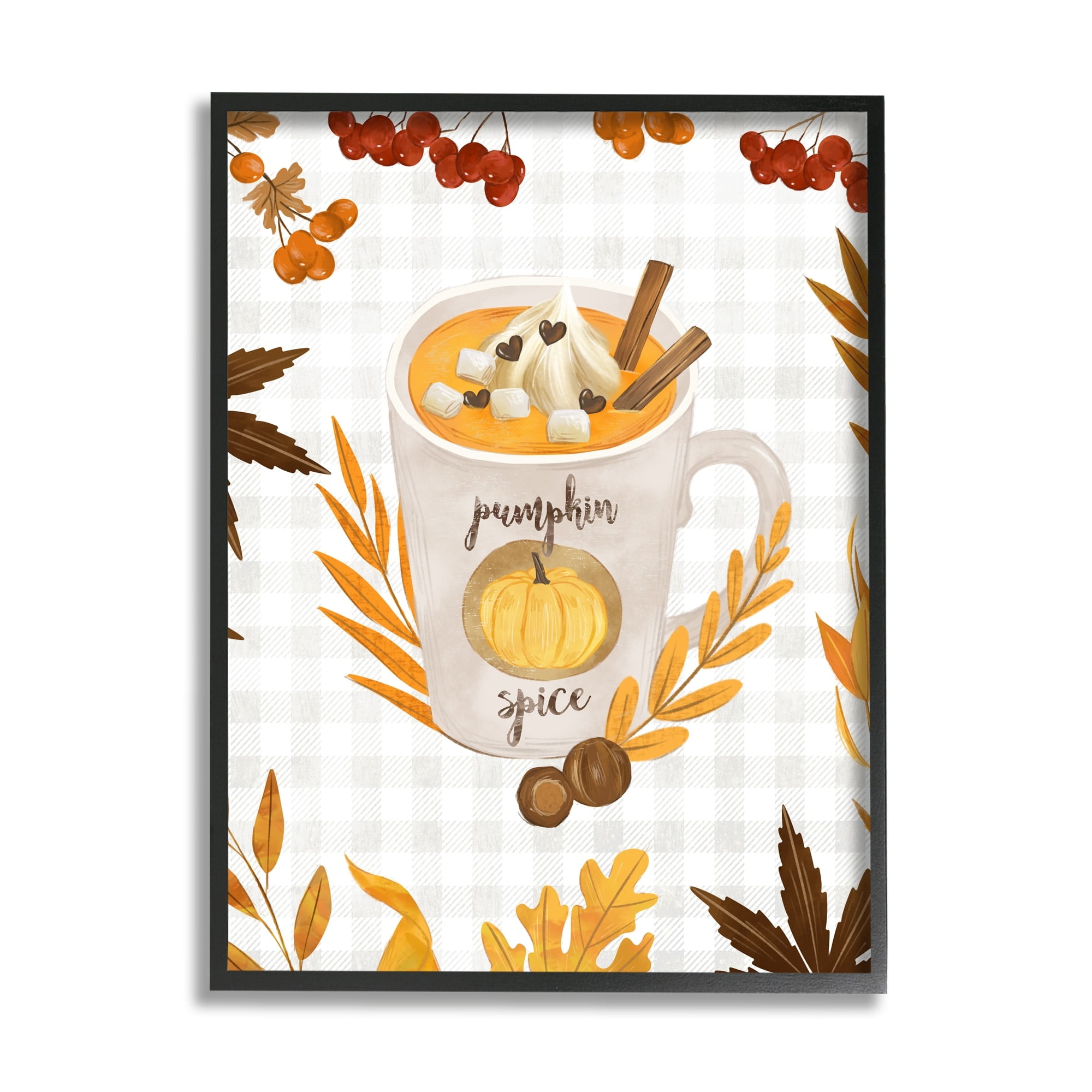 Stupell Industries Pumpkin Spice Latte Mug Autumn Tree Leaf Border, 16 x 20,Design by Ziwei Li