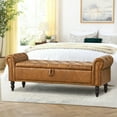 thumbnail image 5 of Furniliving 63" Storage Ottoman Bench with Arms, Upholstered Button Tufted End of Bed Bench, Large Storage Bench for Bedroom, Entryway, Yellow Brown, 5 of 9