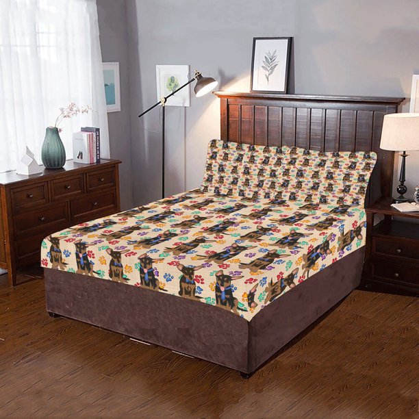Juego de cama de 3 piezas Rainbow Paw Print Australian Kelpie Dogs Azul