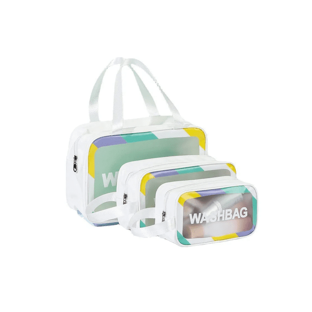 3 Pcs Impermeable De Viaje Cosmetiquera Transparente Xtellar Blanco Pu