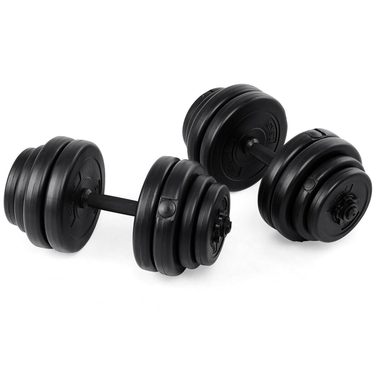 Totall 66 LB Weight Dumbbell Set Cap Gym Barbell Plates Body Workout Black New 
