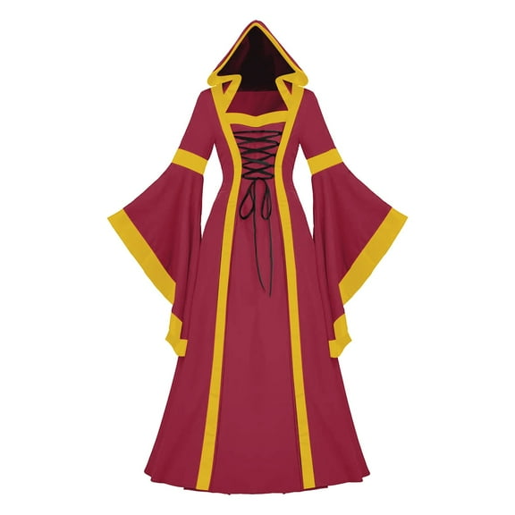 Guieoi Dress for Women under $10.00 Plus Size Womens Party Hooded Square Neck Solid Color Lace Trumpet Sleeve Dress Red Black*Friday/Cyber*Monday