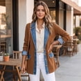 thumbnail image 4 of Hsovts Women Denim Patchwork Jacket Denim Cuffs Winter Fall Collared Jackets Knit Long Sleeve Patchwork Button Down Loose Lightweight Outerwear Brown S, 4 of 7