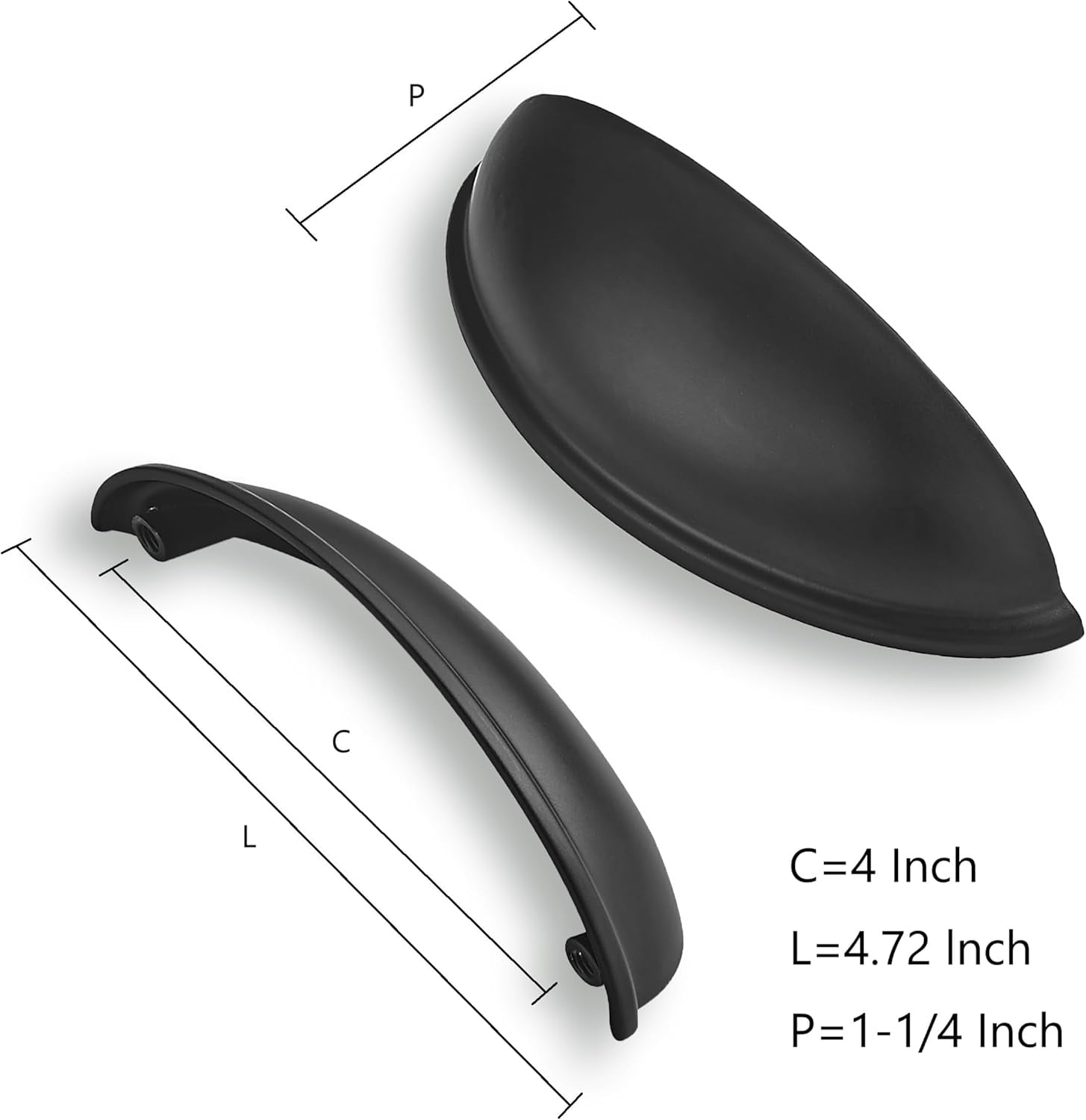 10 Pack 4" Drawer Pulls Matte Black Cabinet Cup Pulls Kitchen Hardware Cabinet Handles Drawer Handles Knobs 4 inch (102mm) Center to Center Matte Black 4 inch Hole Center Matte Black 4 inch
