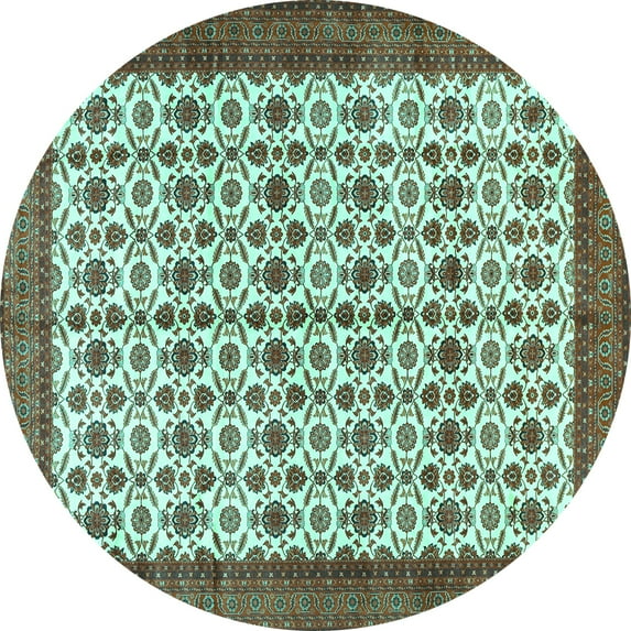 Ahgly Company Machine Washable Indoor Round Persian Turquoise Blue Traditional Area Rugs, 8' Round