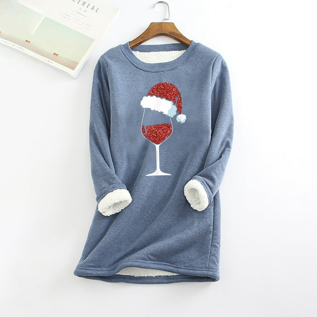 Vêtements d'Automne pour Femmes, Mode Décontractée d'Hiver, sous-Couche Chaude en Peluche, Imprimé de Noël, Manches Longues, Col Rond, Tenues de Sortie pour Femmes en Solde