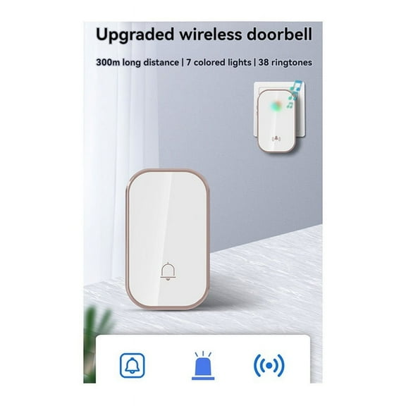 Smart Wireless Doorbell 300m Range Home Welcome Door Bell 38 Songs Melodies Distinction Doorbell Chime White & Gold(US)