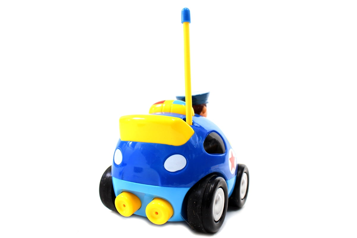 Gobbles of Giggles 4" Cartoon RC Police Car Remote Control Toy for Toddlers - Blue
