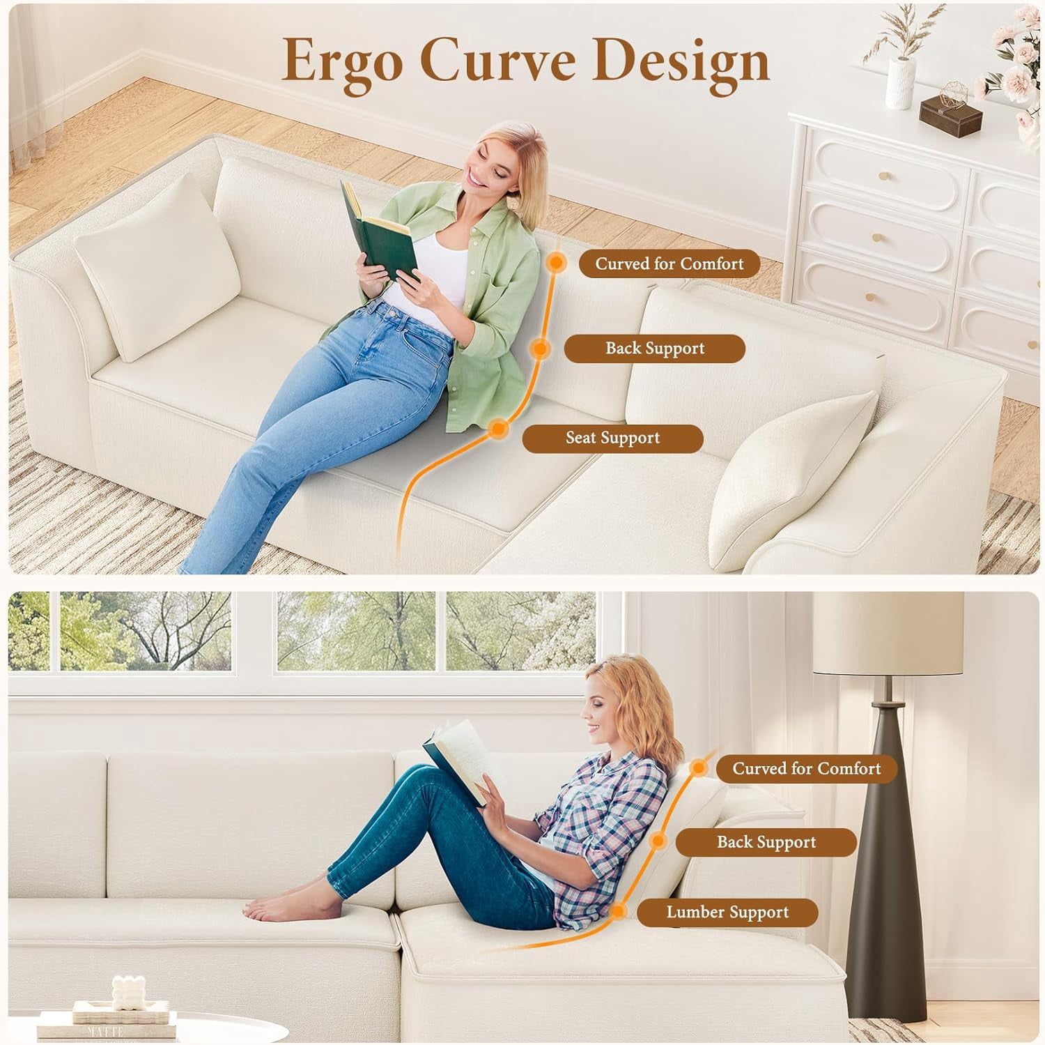 Neche 106" Cloud Sectional Couch with Chaise, Deep Seat Modular Sectional Sofa Chenille Memory Foam Sofa Boneless Couches for Living Room Bedroom, No Assembly Required (Beige, Right-Facing Chaise)