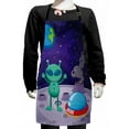 thumbnail image 1 of Alien Kids Apron, Cartoon Interpretation of a Mysterious Vertical Space Shot on the Moon Earth Stars, Boys Girls Apron Bib with Adjustable Ties for Cooking Baking Painting, Multicolor, by Ambesonne, 1 of 2