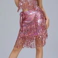 thumbnail image 4 of Sequin Tassel Dance Skirts Rave Faux Leather Sparkly Fringe Triangle Wrap Hip Scarf Skirts Pink, Free Size, 4 of 7