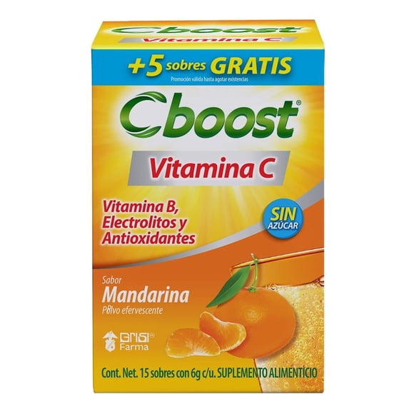 Suplemento alimenticio Grisi Cboost Polvo efervecente de mandarina 6g con 15 sobres
