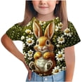 thumbnail image 2 of Easter Outfits for Girls Easter Bunny Egg Print Short Sleeved Printed Round Neck Casual T-shirt 3-15Y Army Green 7 Years, 2 of 5