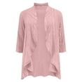 thumbnail image 4 of idosla Women Cardigan 3/4 Sleeves Open Front Lightweight Soft Netted Knit Draped Ruffles Cardigan Kimono Cover Ups (Pink, XL), 4 of 9