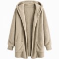thumbnail image 2 of Fleece Hooded Jackets for Women Casual Warm Open-Front Sweater Cardigans with Pockets Solid Long Sleeve Outerwear (XL, Khaki), 2 of 6