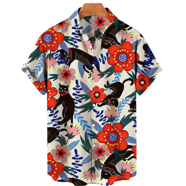 Camisa holgada de manga corta con estampado de flores para hombre