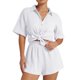 thumbnail image 2 of Conjuntos de 2 piezas para mujer: camisa de manga larga con botones y pantalones cortos, pijamas, chándal informal, tallas S-L, 2 of 8