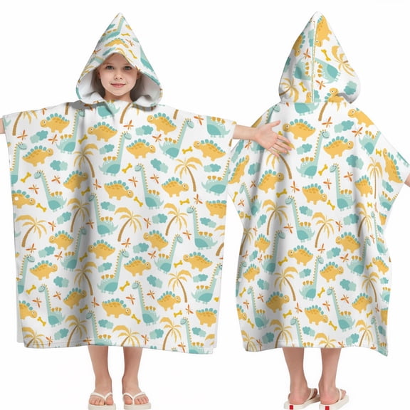 Hooded Kids Beach Towels - Toddler Bath Towel Girls Boys Swimming Cover-ups for Ages 2 to 6 Kids Pool Towels Quick Dry Lightweight Soft Microfiber Poncho Towel 28x28 (Dinosaur Pattern)