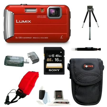 Panasonic Lumix DMC-TS30 Digital Camera (Red) with 16GB Accessory Bundle