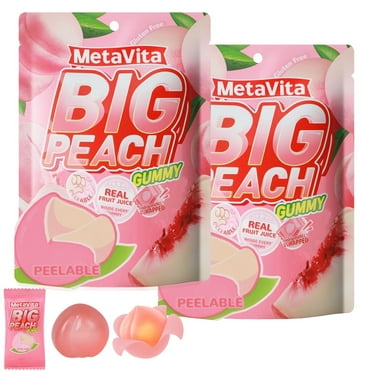 (2 Packs, 10oz) MetaVita Big Peelable Peach Gummy Candy – Individually Wrapped Fruit Gummies with Real Puree, Chewy & Fun, Gluten-Free