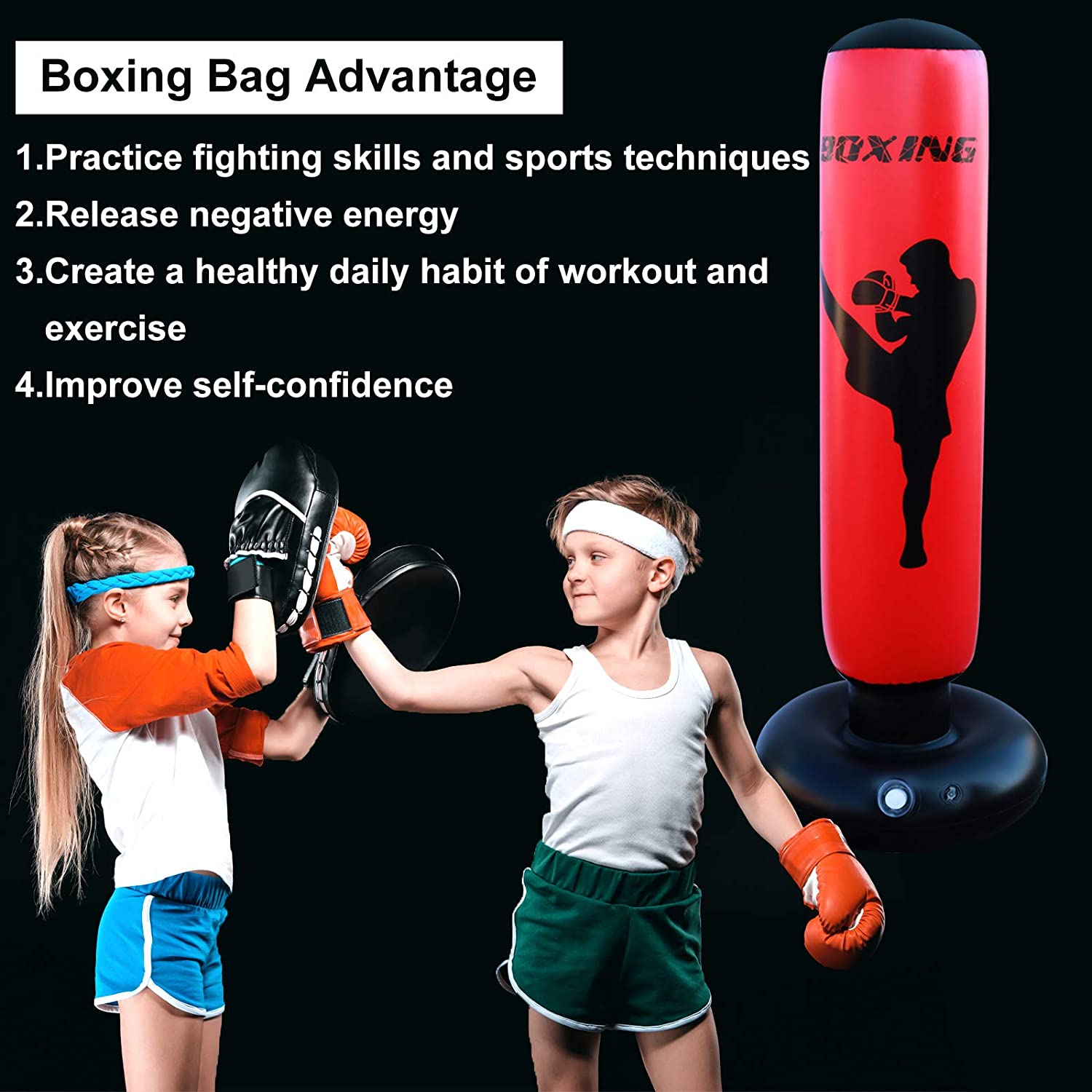 XiaZ Kids 67 In. Boxing for Immediate Bounce Back Heavy Punching Bag for Practicing Karate, Taekwondo, Relieve Pressure and Workout Equipment for Home