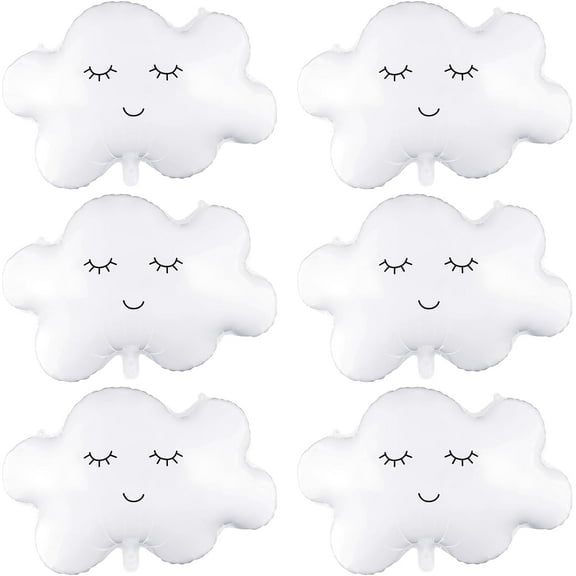 6 Pieces White Cloud Foil Balloons for Baby Shower, Birthday Party, Wedding Decorations - Cute Shaped Balloons for Boys Girls Themed Party Supplies (Facecloud)