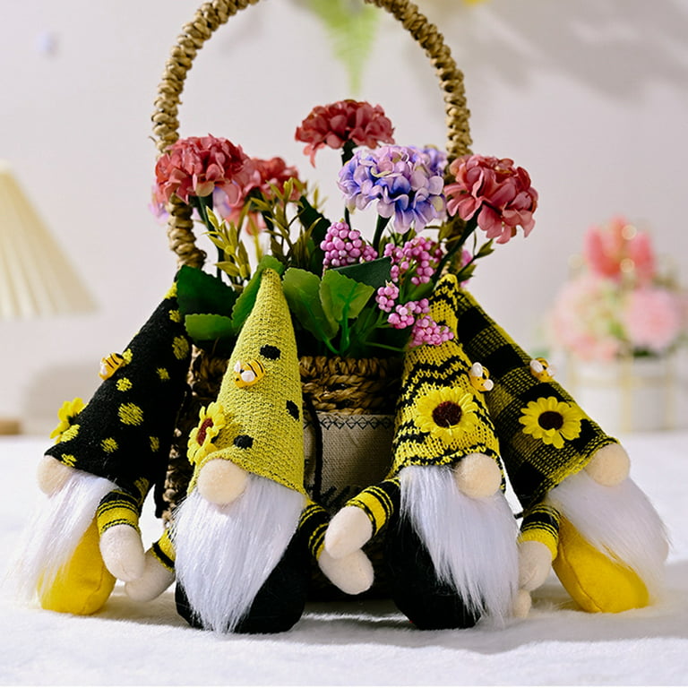Jlong 1PC Handmade Bumble Bee Hanging Gnome Ornaments, Colorful